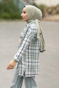 Modalamelif Ekose Desenli Çift Cepli Oduncu Gömlek Çağla Yeşili