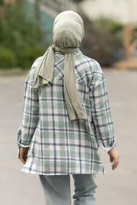 Modalamelif Ekose Desenli Çift Cepli Oduncu Gömlek Çağla Yeşili