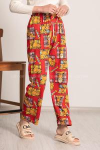 Modalamelif Garfield Baskı Desenli Beli Lastikli Pijama Kırmızı