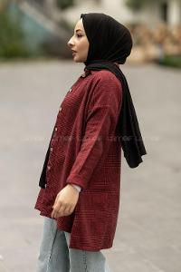 Modalamelif Pötikare Desenli Gömlek Tunik Kırmızı