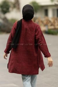 Modalamelif Pötikare Desenli Gömlek Tunik Kırmızı