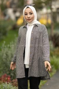 Modalamelif Pötikare Desenli Gömlek Tunik Siyah-Ekru