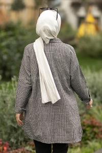 Modalamelif Pötikare Desenli Gömlek Tunik Siyah-Ekru