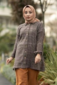 Modalamelif Pötikare Desenli Gömlek Tunik Sütlükahve