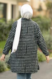 Modalamelif Yazı Baskılı Kare Desenli Gömlek Tunik Çağlayeşili