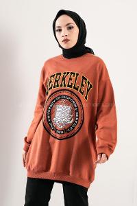 Modalamelif Bisiklet Yaka Berkeley Yazı Baskılı Kiremit