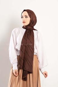 Modalamelif Çizgisel desenli  İpeksi Jakarlı Şal Acı Kahve