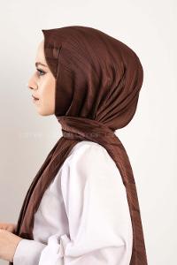 Modalamelif Çizgisel desenli  İpeksi Jakarlı Şal Acı Kahve