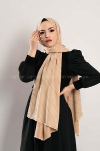 Modalamelif Çizgisel desenli  İpeksi Jakarlı Şal Bej