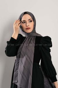 Modalamelif Çizgisel desenli  İpeksi Jakarlı Şal Füme