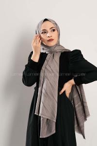 Modalamelif Çizgisel desenli  İpeksi Jakarlı Şal Gri