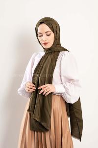 Modalamelif Çizgisel desenli  İpeksi Jakarlı Şal Haki