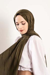 Modalamelif Çizgisel desenli  İpeksi Jakarlı Şal Haki