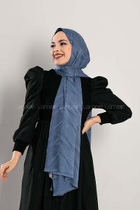 Modalamelif Çizgisel desenli  İpeksi Jakarlı Şal İndigo