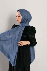 Modalamelif Çizgisel desenli  İpeksi Jakarlı Şal İndigo