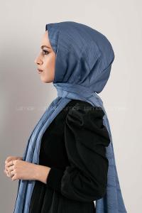 Modalamelif Çizgisel desenli  İpeksi Jakarlı Şal İndigo