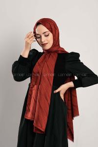 Modalamelif Çizgisel desenli  İpeksi Jakarlı Şal Kiremit