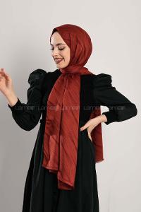 Modalamelif Çizgisel desenli  İpeksi Jakarlı Şal Kiremit