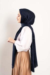 el desenli  İpeksi Jakarlı Şal Lacivert