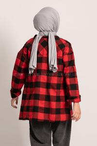 Modalamelif Ekose Desenli Çift Cepli Oduncu Gömlek Kırmızı-Siyah