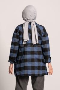 Modalamelif Ekose Desenli Çift Cepli Oduncu Gömlek Lacivert