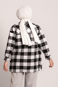 Modalamelif Ekose Desenli Çift Cepli Oduncu Gömlek Siyah-Ekru