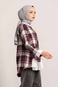 Modalamelif Ekose Desenli Hakim Yaka Fırfırlı Gömlek Mor