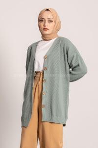 Modalamelif Önü Düğme Detaylı Düz Hırka Çağla Yeşili