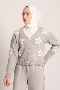 üğmeli Triko Hırka Gri