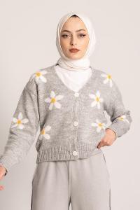 üğmeli Triko Hırka Gri