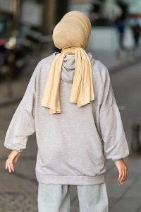 Modalamelif Yale Yazı Baskılı Kapüşon Detaylı Kanguru Cepli Sweat Gri