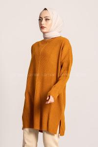 Modalamelif  Yarım Boğazlı Yırtmaç Detaylı Salaş Tunik Hardal Sarısı