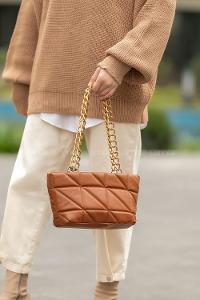 Modalamelif  Zincir Askılı  Kapitone Omuz Çantas Taba