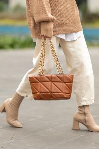 Modalamelif  Zincir Askılı  Kapitone Omuz Çantas Taba