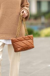 Modalamelif  Zincir Askılı  Kapitone Omuz Çantas Taba