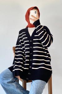 i Renk Garnili Basic Hırka Siyah