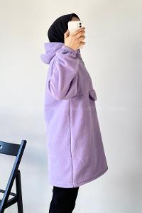 Modalamelif Kapüşon Detaylı Yarım Fermuar Detaylı Polar Armalı Sweat Lila