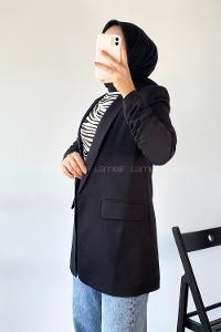 Modalamelif Kolu Büzgü Detaylı Blazer Ceket Siyah