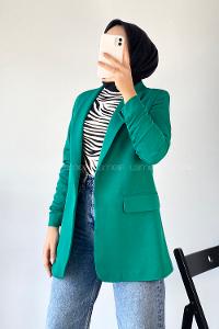 Modalamelif Kolu Büzgü Detaylı Blazer Ceket Zümrüt Yeşili