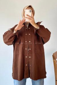 Modalamelif Önü ÇıtÇıt Düğmeli Çift Cepli Püskül Detaylı Ceket Acı Kahve