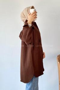 Modalamelif Önü ÇıtÇıt Düğmeli Çift Cepli Püskül Detaylı Ceket Acı Kahve