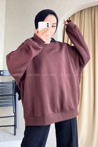 Modalamelif Bisiklet Yaka Oversize Sweat Kahverengi