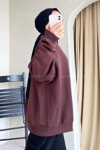 Modalamelif Bisiklet Yaka Oversize Sweat Kahverengi