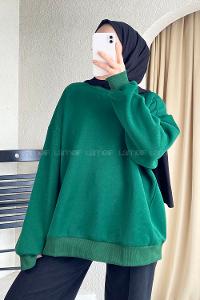 Modalamelif Bisiklet Yaka Oversize Sweat Yeşil