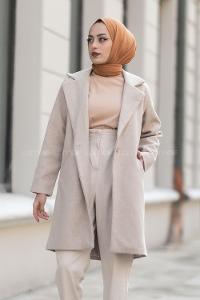 Modalamelif Tek Düğme Detaylı Çift Cepli Kaban Bej