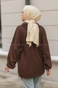 Modalamelif Kapüşon Detaylı Well Being Yazı Baskılı Kanguru Cepli Sweat Acı Kahve