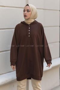 Modalamelif Kapüşonlu Yarım Çıtçıt Düğmeli Tunik Acıkahve