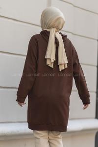 Modalamelif Kapüşonlu Yarım Çıtçıt Düğmeli Tunik Acıkahve