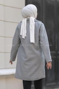 üğme Detaylı Çift Cepli Kaban Gri