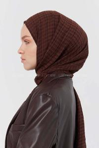 Modalamelif Kraş Pamuk Ekose Desenli Şal Acı Kahve